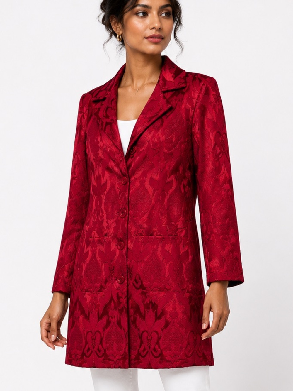 Kit Cornell Made in India Red 3/4 length brocade embroidered dress jacket Small